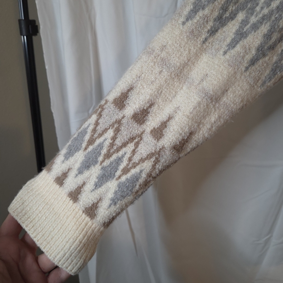 London Kaye Nordic Pattern Cowl Neck Cotton Blend Sweater - Cream Grey Size L - Picture 2 of 8